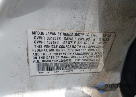 2009 Honda Fit Sport from USA, damaged, VIN JHMGE874X9S056745